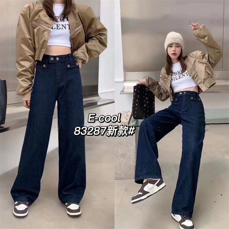 New in autumn! [Clothes and denim] Fashionable high-waisted wide-leg jeans 83287# HJY