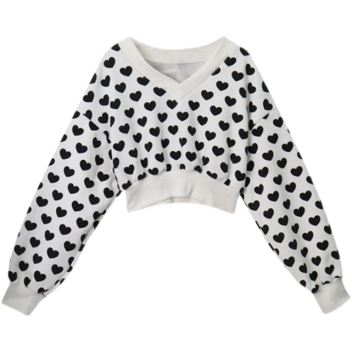 Short sweater women's spring Korean style new hot girl collar love print design long-sleeved top
