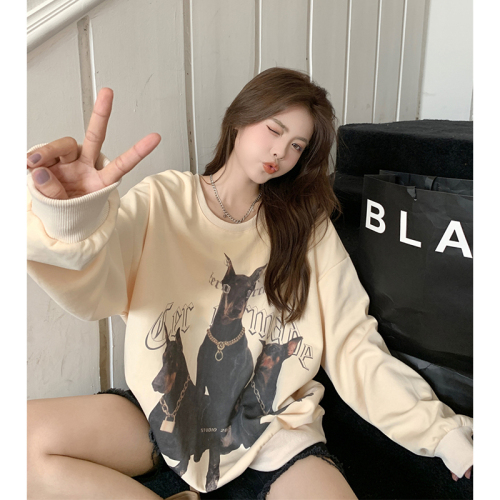 Real shot big fish scale thin sweater women's round neck printed back wrap long-sleeved top autumn clothes