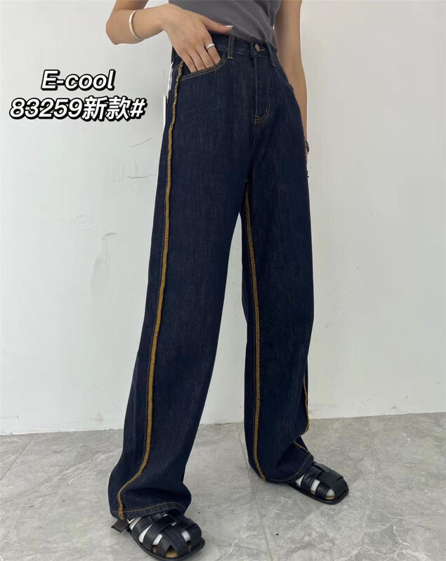 Autumn models are new! [Clothes and denim] Fashionable wide-leg jeans with contrasting edges 83259# HJY