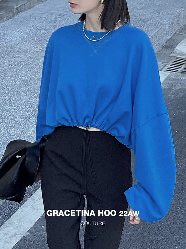 【GRACETINA HOO】Designed silhouette hem elastic adjustable waist sweater three-dimensional curved sleeve design WY5039