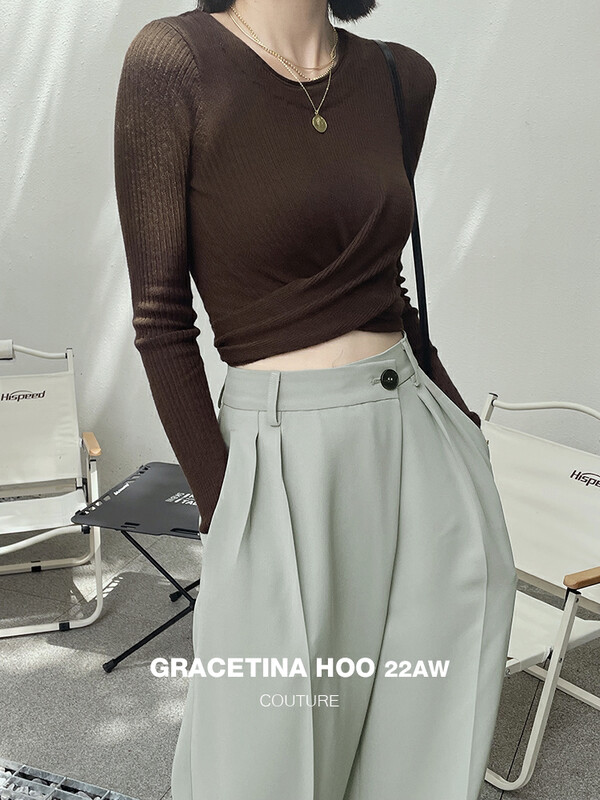 【GRACETINA HOO】Nicense cross waist design knitted sweater Z905
