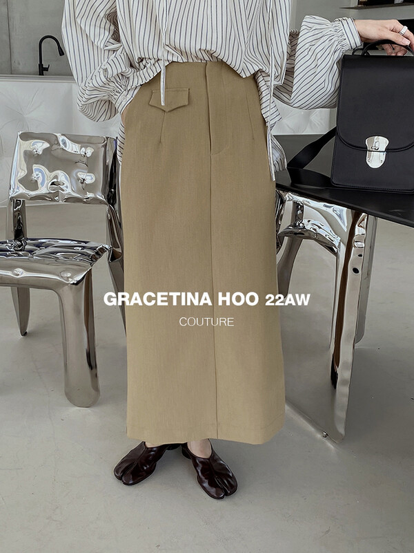 【GRACETINA HOO】Fake pocket design slit skirt BQ955