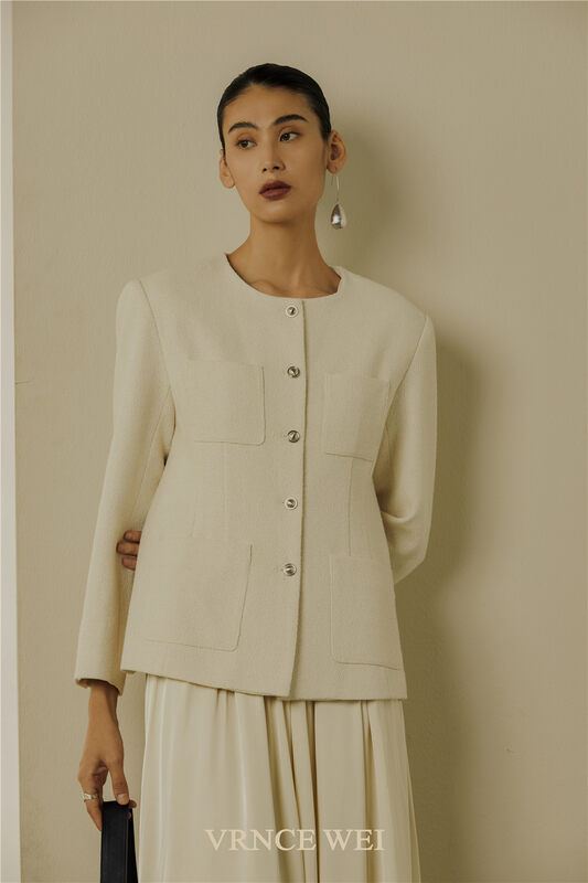 New in autumn! [VRNCE] Big-name simple round neck single-breasted temperament short coat 5369A# XYJ