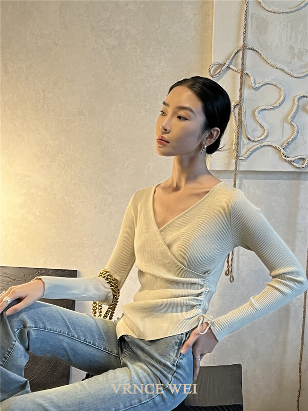 New in autumn! [VRNCE] Big-name minimalist V-neck slim fit sweater YS1-7319# XYJ