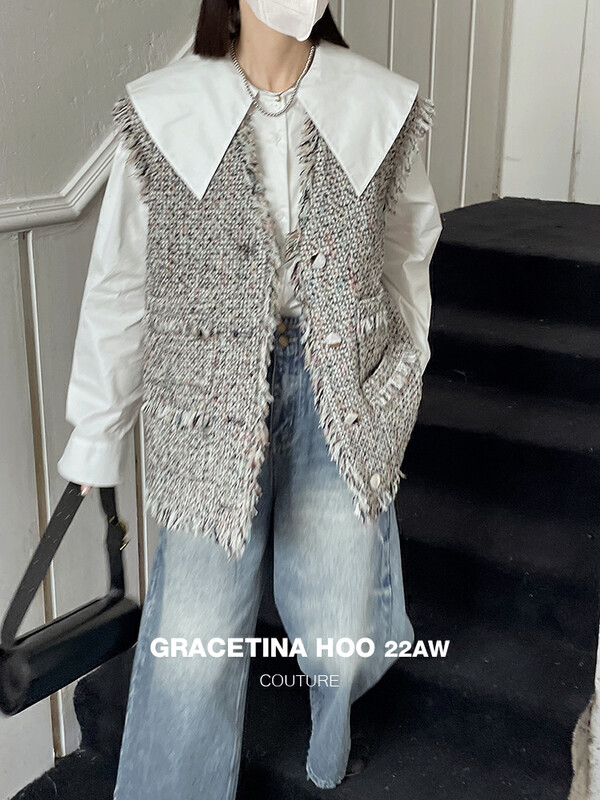 【GRACETINA HOO】Xiaoxiangfeng flower yarn fringed sleeveless vest WT6186# CQW