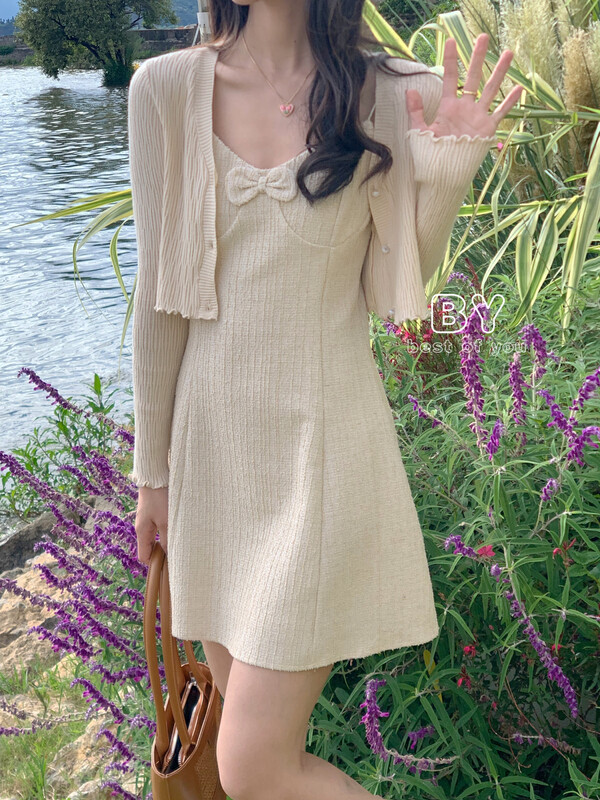 New in early autumn!【BEST OF YOU】Xiaoxiang style suspender bow dress 9916# HBX