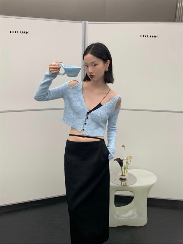 New in early autumn!【DT CLASSIC】Little woman fresh hollow short knitted sweater M4894-AY# JHY