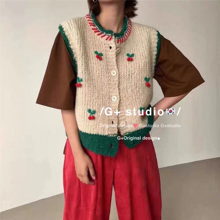 New in autumn! [G+] Cherry embroidered loose vest 5188# WTT