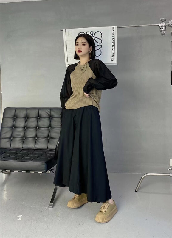 New in autumn! [HYSO] Contrast color stitching Tencel sleeve knitted sweater 70128# XJ
