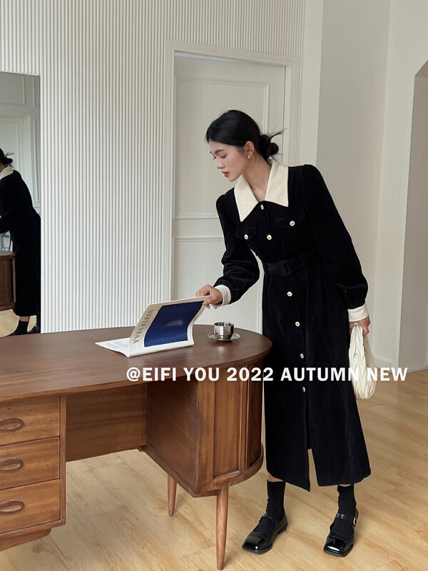New in autumn!  【EI FI YOU】French Elegant Corduroy Dress (with Detachable Belt) 3819# LSL