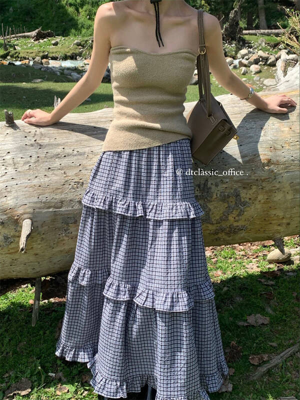 New in early autumn!【DT CLASSIC】Korean retro stitching fungus skirt D4855-B1# JHY