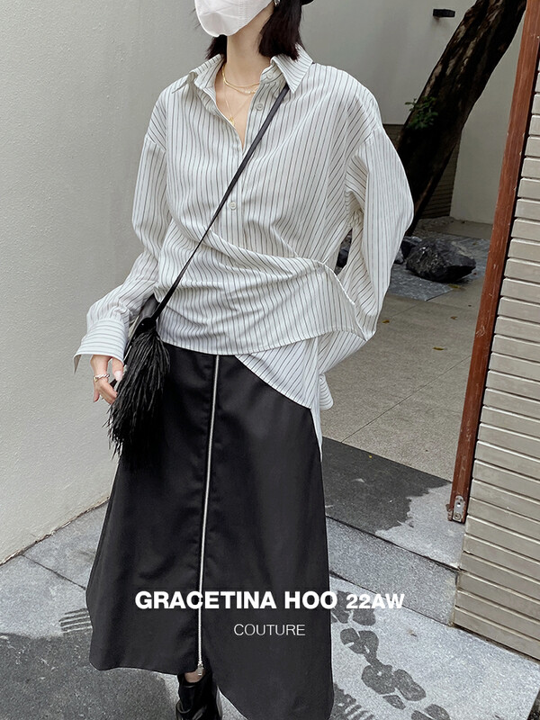 [GRACETINA HOO] Small front short back long design waist shirt CS5230
