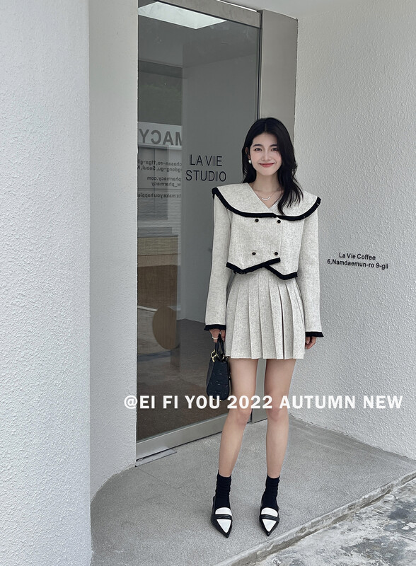 New in early autumn!【EI FI YOU】Xiaoxiangfeng retro short coat + high waist skirt suit (without necklace) 5159# LSL