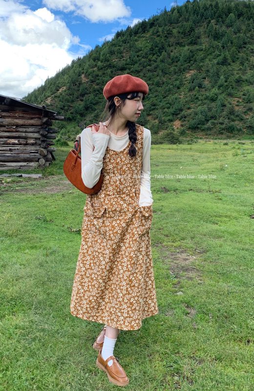 Autumn is new!【TABLE BLUE】Retro Floral Loose Tank Top Dress (Without Inner) 3059# LSW