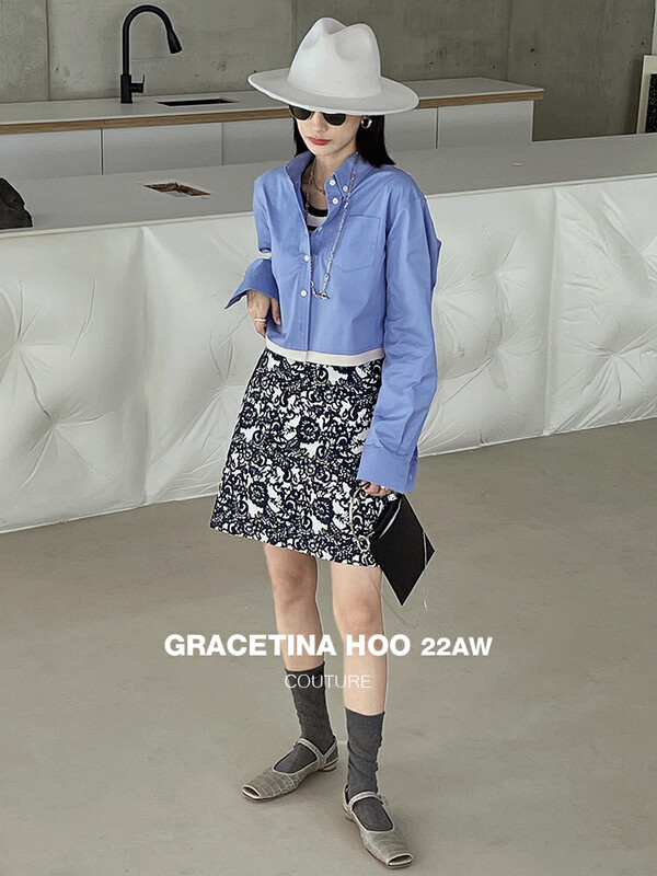 【GRACETINA HOO】Customized fabric niche embossed jacquard design skirt BQ2213