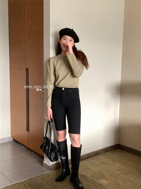 New in autumn! [IN BY IN] round neck solid color all-match long-sleeved T-shirt 1158# ZJY