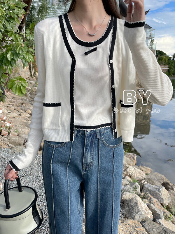 New in early autumn! [BEST OF YOU] Korean Sleeveless Vest + Long Sleeve All-match Cardigan Suit YS1-613# HBX