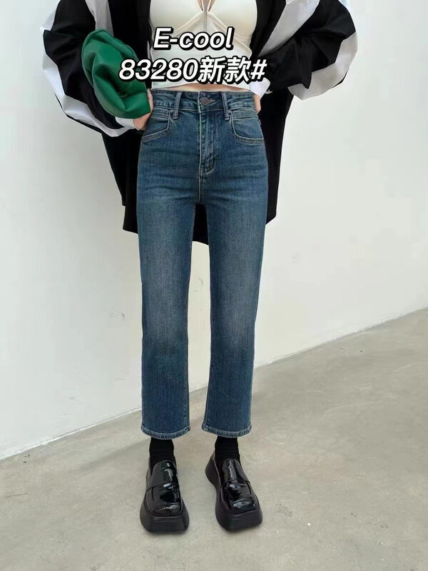 Autumn is new! [Clothes and jeans] Korean version of clean nine-point cigarette pipe jeans 83280# HJY
