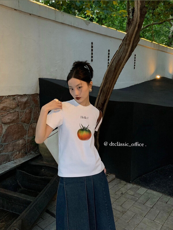 New in autumn! [DT CLASSIC] large tomato pattern casual all-match short-sleeved T-shirt D4987# JHY