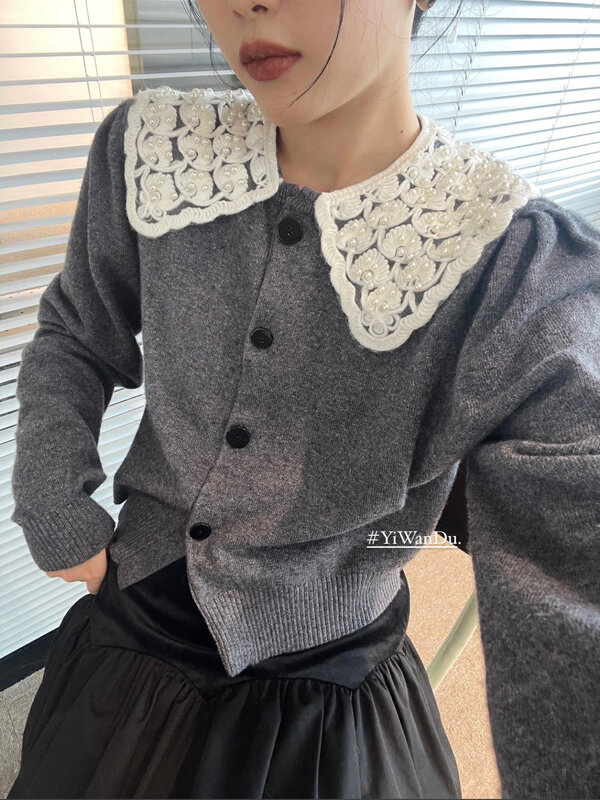 New in autumn!【DT CLASSIC】Doll Collar Breasted Long Sleeve Knit Cardigan M5043# JHY