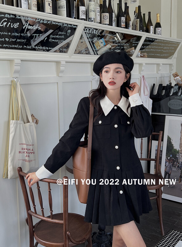 New in autumn!【EI FI YOU】 Colorblock pleated suit dress 3831# LSL