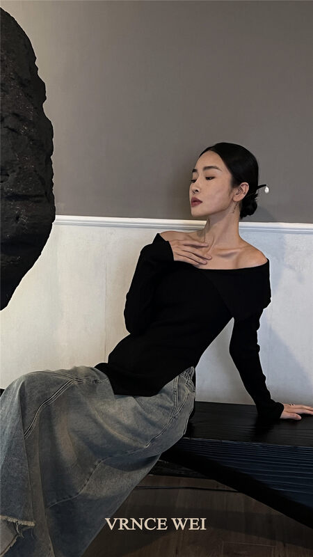 New in early autumn! [VRNCE] One-shoulder slim fit sweater 7310# XYJ