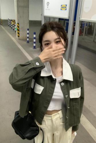 Real shot stitching short denim jacket women's spring and autumn  new Korean version loose design niche jacket