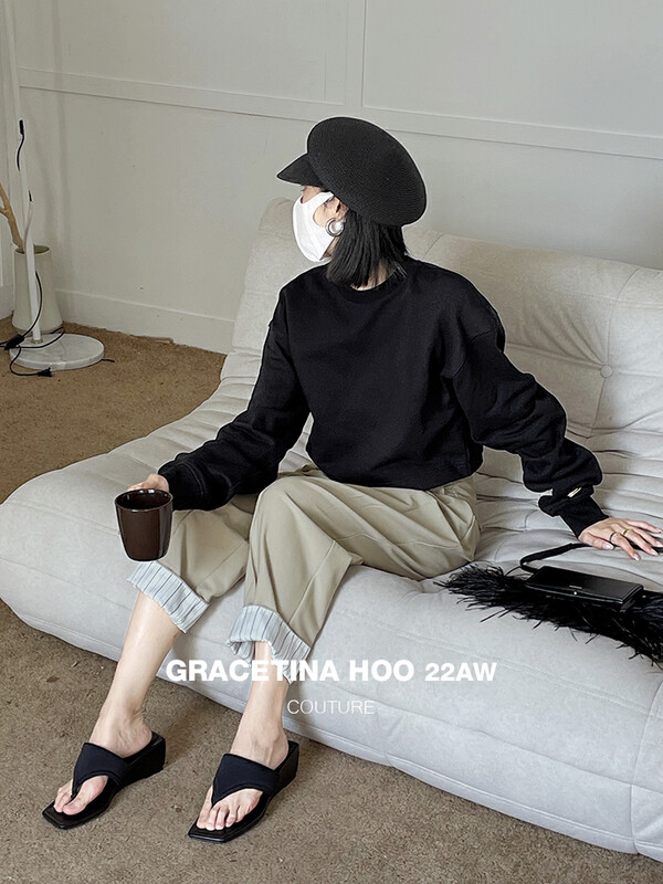 【GRACETINA HOO】Simple round neck hem irregular design sweater WY5046# CQW