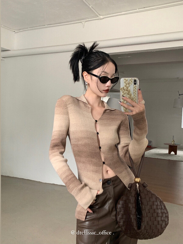New in autumn! [DT CLASSIC] Breasted Long Sleeve Korean Hollow Knit Cardigan M5117# JHY