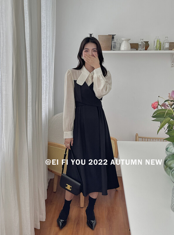 New in early autumn!【EI FI YOU】Irregular neckline cross slim dress 5123# LSL