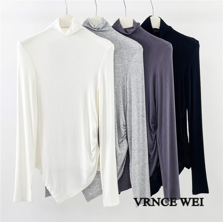 New in autumn! [VRNCE] high neck asymmetric design long-sleeved T-shirt 5351# XYJ