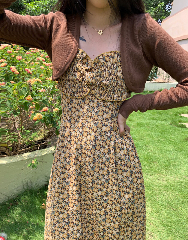 Autumn is new! [BEST OF YOU] Floral Little Woman Sling Long Dress (Selling Skirts Only) 9927# HBX