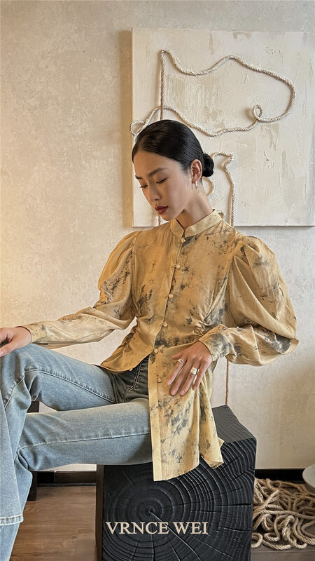 New in early autumn! [VRNCE] pleated print design shirt 5358C# XYJ