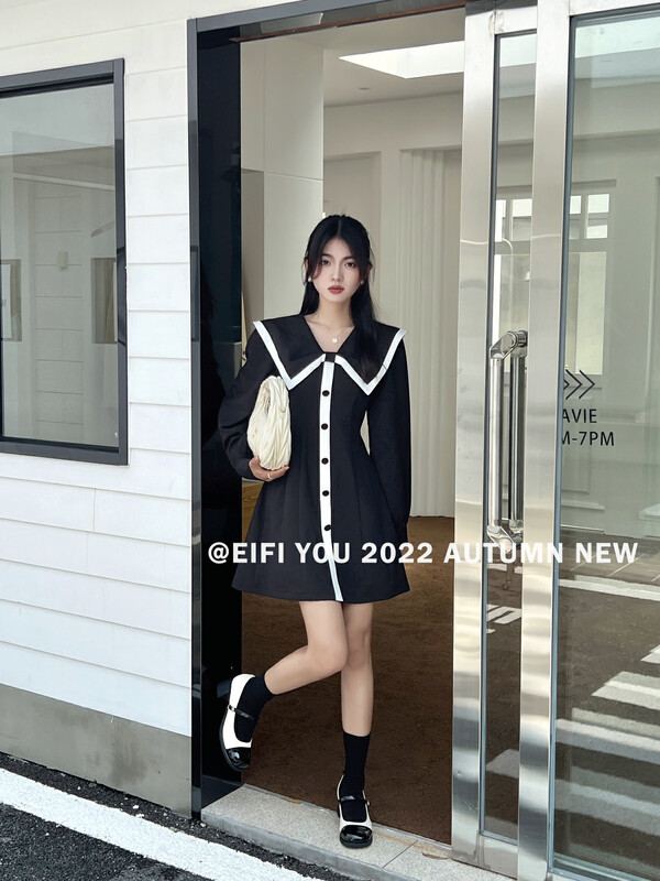 New in early autumn!【EI FI YOU】Contrast color lapel suit dress 5165# LSL