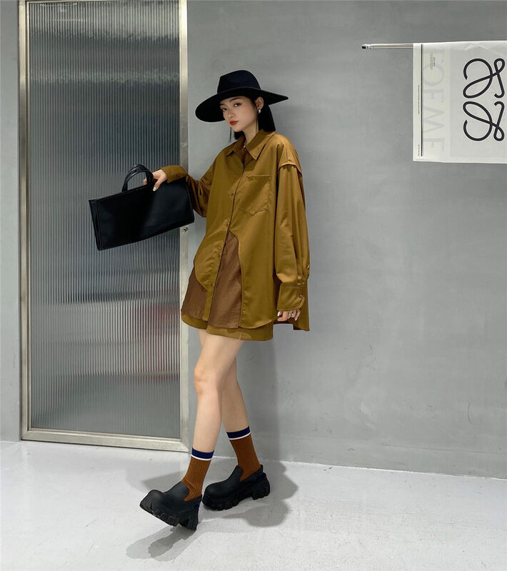 New in early autumn!  【HYSO】Casual Simple Solid Color Loose Mid-Length Shirt 5207# XJ