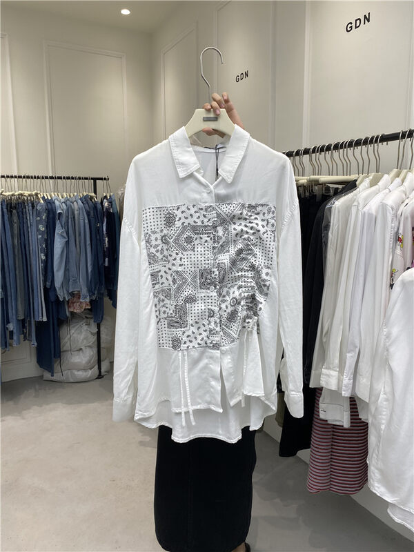New in autumn! [GDN] casual loose retro printed shirt F023# OZQ