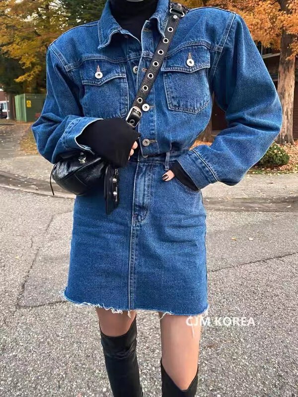 New in autumn!【GDN】Waist and slim long-sleeved denim dress 98060# OZQ