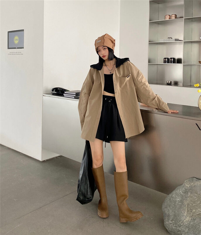 New in early autumn!  【HYSO】Neutral casual loose mid-length hooded short coat 8976# XJ