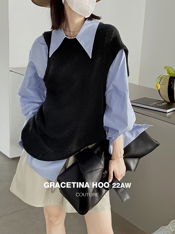 【GRACETINA HOO】Personalized side slit irregular vest warm sweater Z823# CQW