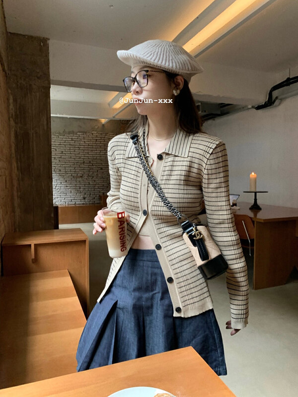 New in autumn!【DT CLASSIC】Casual all-match basic striped breasted knitted cardigan M5116-AW# JHY