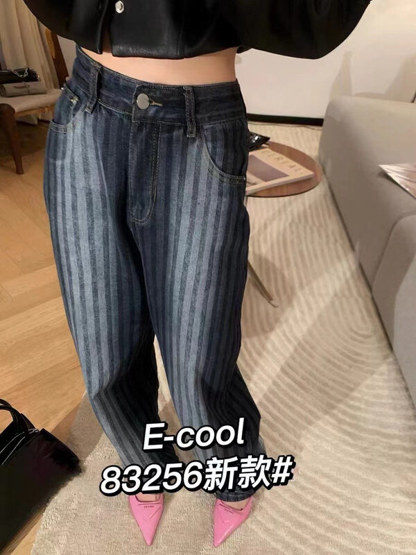 New in autumn! [Clothes and denim] Fashionable vertical striped straight jeans 83256# HJY