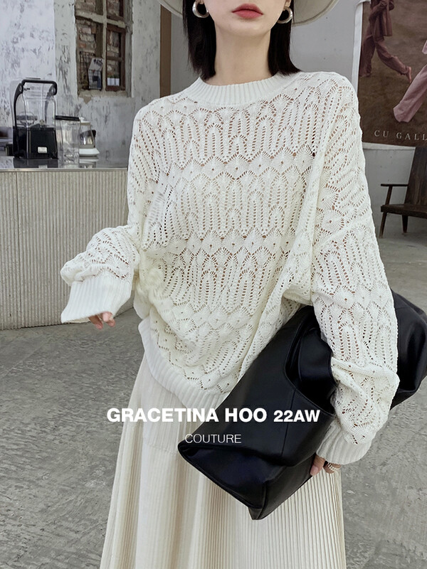 [GRACETINA HOO] niche hollow pullover long-sleeved knitted sweater Z871