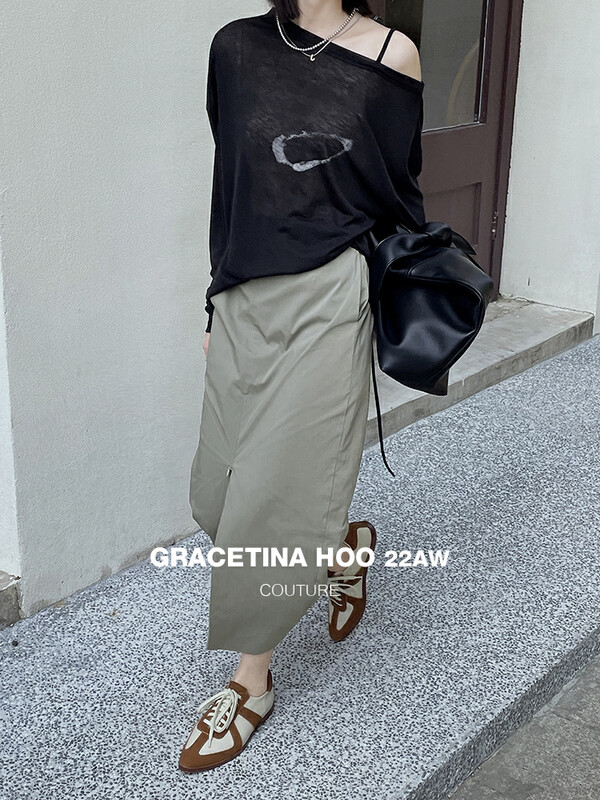 【GRACETINA HOO】Cut niche elastic waist zipper slit skirt BQ2195