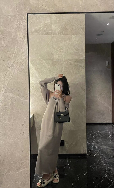 New in autumn! [BINGBING] Simple and versatile knitted sweater + suspenders slim dress suit 8637# XYJ