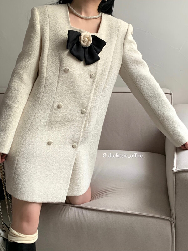 【DT CLASSIC】French retro small fragrance temperament mid-length suit (with corsage detachable) D4887# JHY