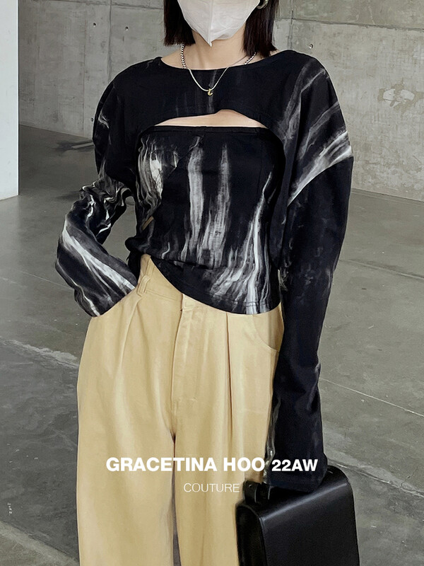 Original price 66.55! [GRACETINA HOO] Multi-wear tie-dye tube top trumpet sleeve two-piece suit TZ362