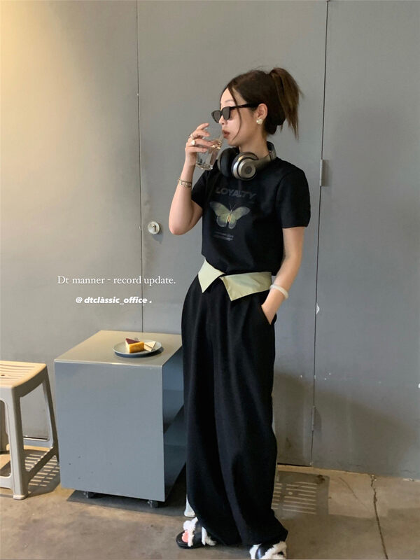 Autumn is new! [DT CLASSIC] Korean style contrast color flanging loose characteristic waist casual pants D5113-C1# JHY
