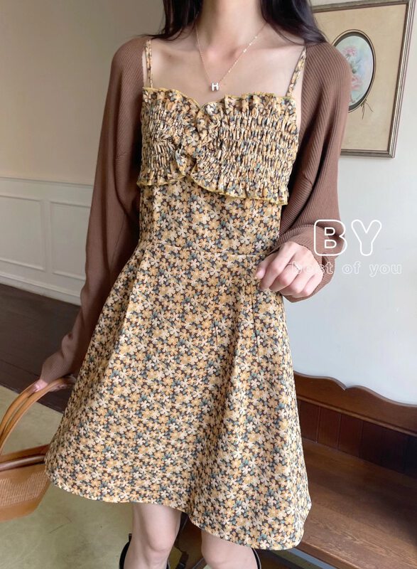 New in autumn!【BEST OF YOU】Floral sweet suspender dress 9926# HBX