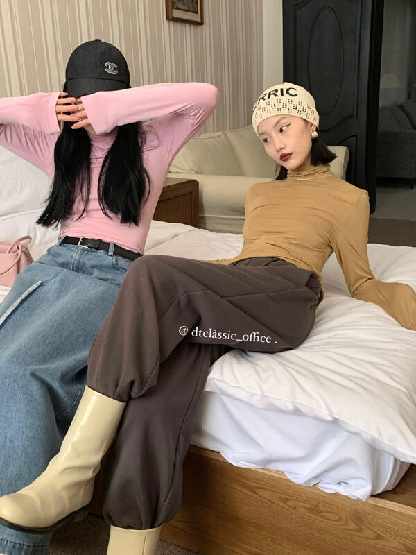 New in autumn! [DT CLASSIC] Neat running volume comfortable all-match pile collar long-sleeved T bottoming shirt D4968# JHY